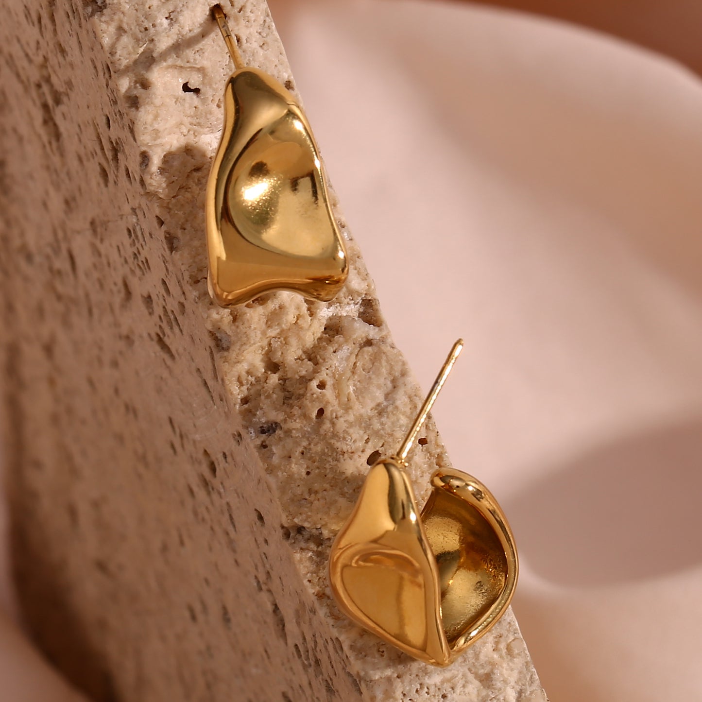 18k Gold Plated Steel Stainless Irregular Trapezoid Waterproof Earrings