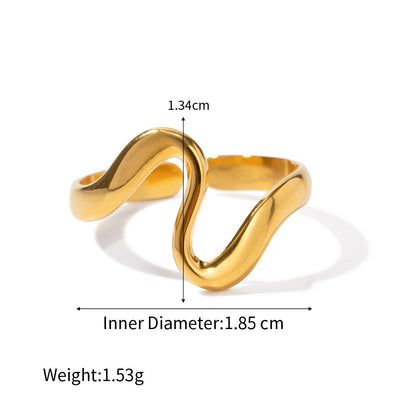 18K Plated Snake Shaped Irregular Curve Geometric Arc Open Ring Waterproof