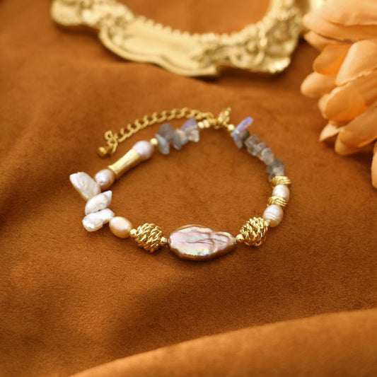 Moonstone Purple Baroque Natural Freshwater Pearl Bracelet