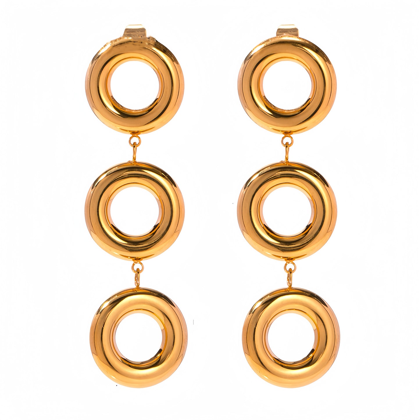 18K Gold Plated Three Round Style Earrings Waterproof