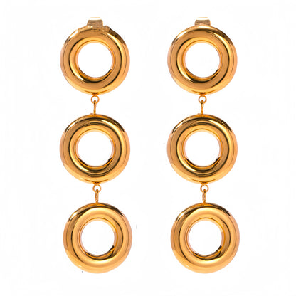 18K Gold Plated Three Round Style Earrings Waterproof