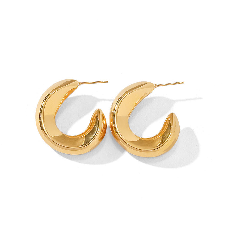 18K Gold Plated Wavy C-Shaped Hollow eEarrings Waterproof