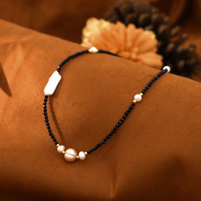 Baroque Natural Freshwater Pearl  Black Spinel Necklace