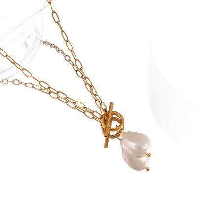 18K Golden Pearl Pendant O&T Clutch Waterproof Necklace