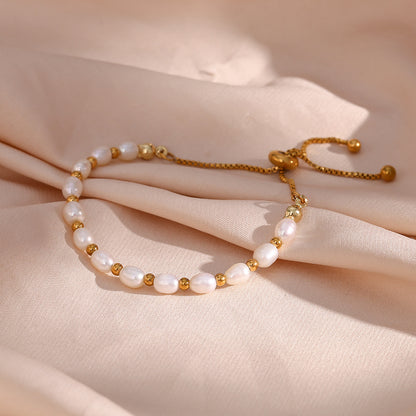 18K Gold Plated Freshwater Pearl Drawstring Waterproof Bracelet