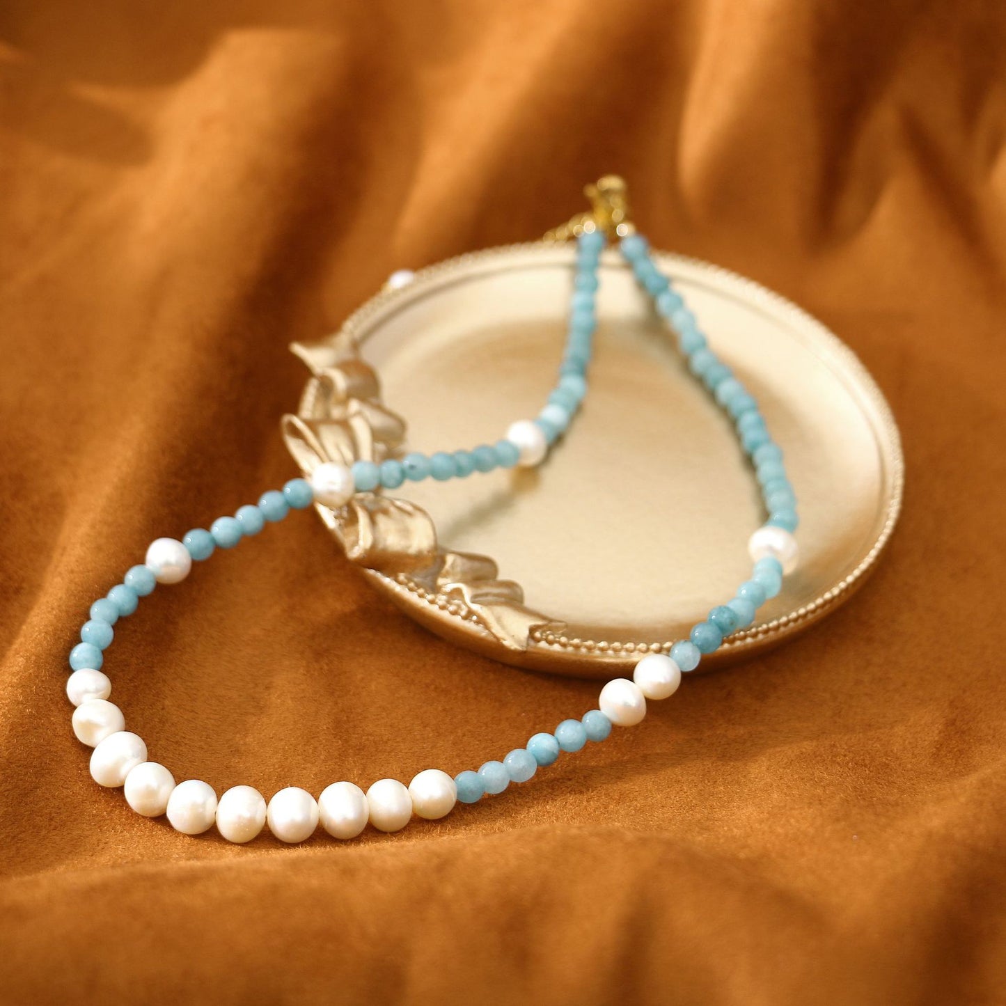 Aquamarine Natural Freshwater Pearl Necklace