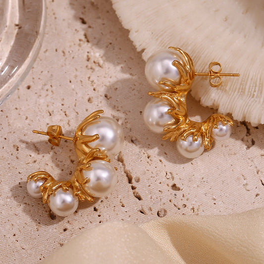 18K Gold Plated Daisy Pearl Waterproof Earrings