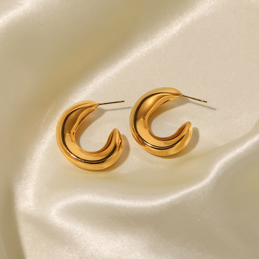 18K Gold Plated Wavy C-Shaped Hollow eEarrings Waterproof