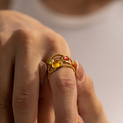 18K Gold Plated Colorful Resin Open Ring Waterproof