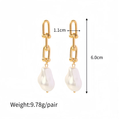 18k Gold Plated Freshwater Pearl Drop Earrings Waterproof