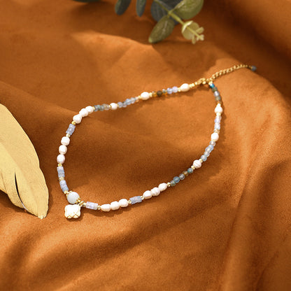 Seashell four-leaf clover and aventurine Natural freshwater pearl necklace