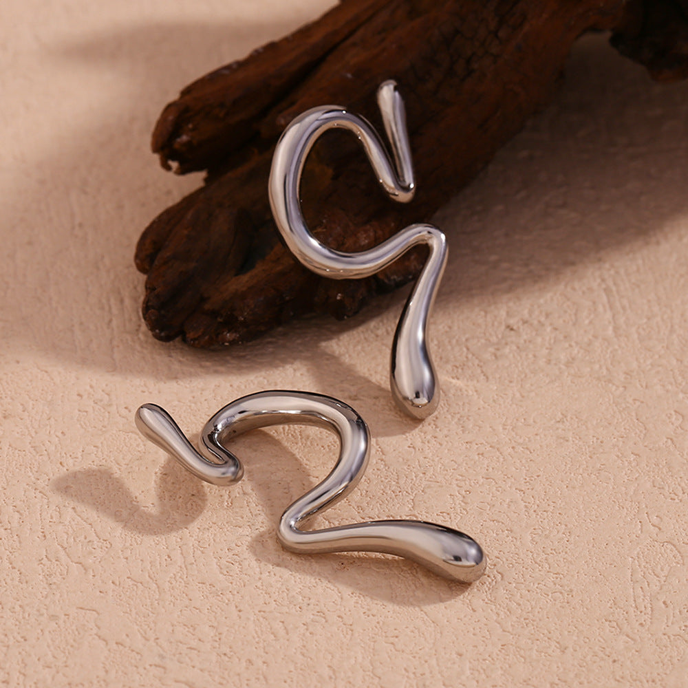 18K Stainless Steel Irregular Waterproof Curved Ear-clips