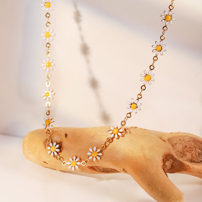 18K Gold Plated Color/White Daisy Necklace Waterproof