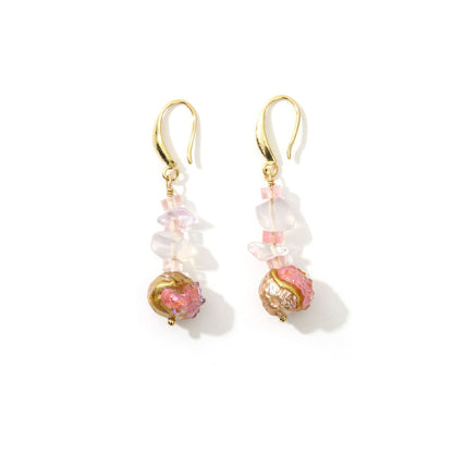 Baroque Rose Quartz Garnet Freshwater Pearl Earrings