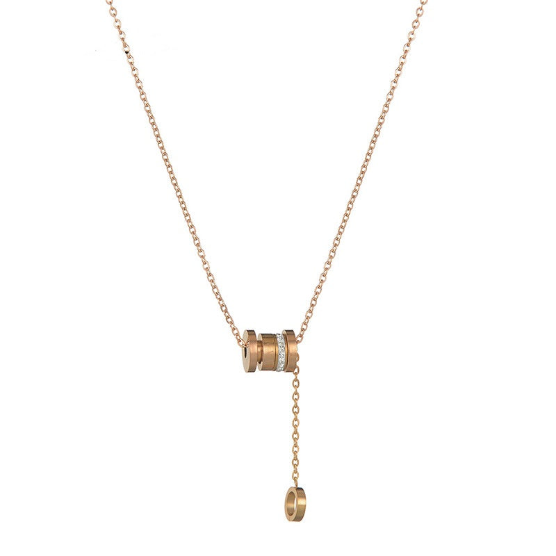 18K Plated Rose Gold Waist Pendant Necklace with Diamond-encrusted Round Ring