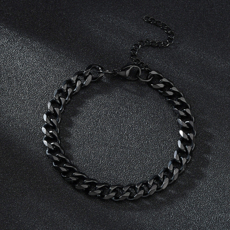 Unisex Polished Black Stainless Steel Six-Sided Bracelet