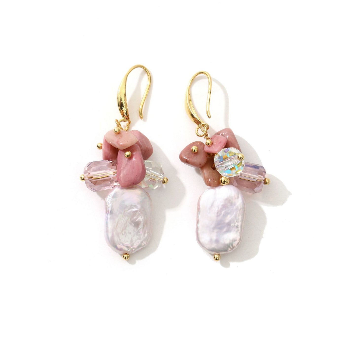 Rose Quartz Square Baroque Freshwater Pearl Earrings