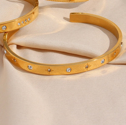 18K Gold Plated Zircon Open Waterproof Bangle