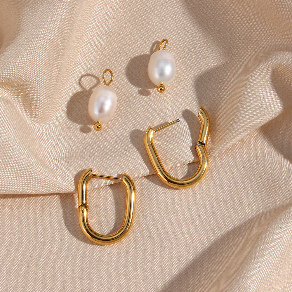 18K Gold Plated U Pearl Drop Waterproof Earrings