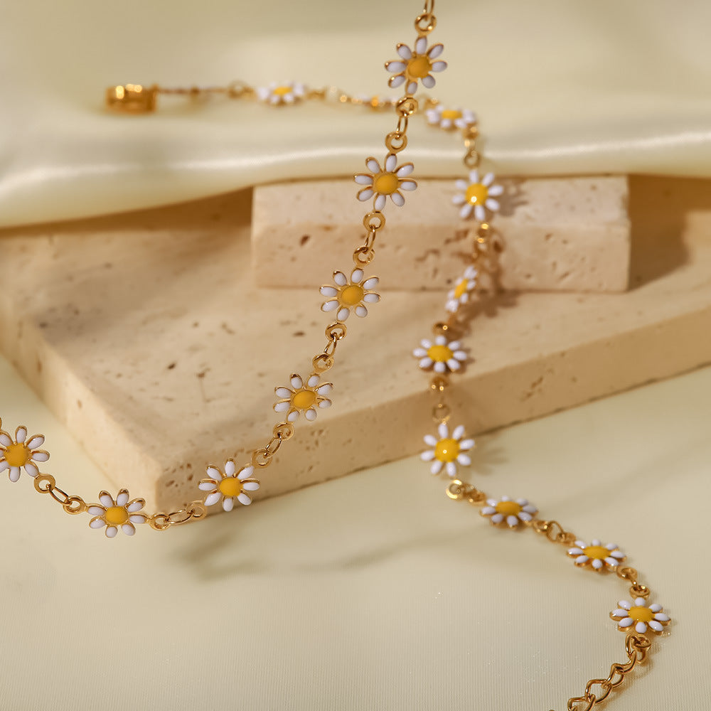 18K Gold Plated Color/White Daisy Necklace Waterproof