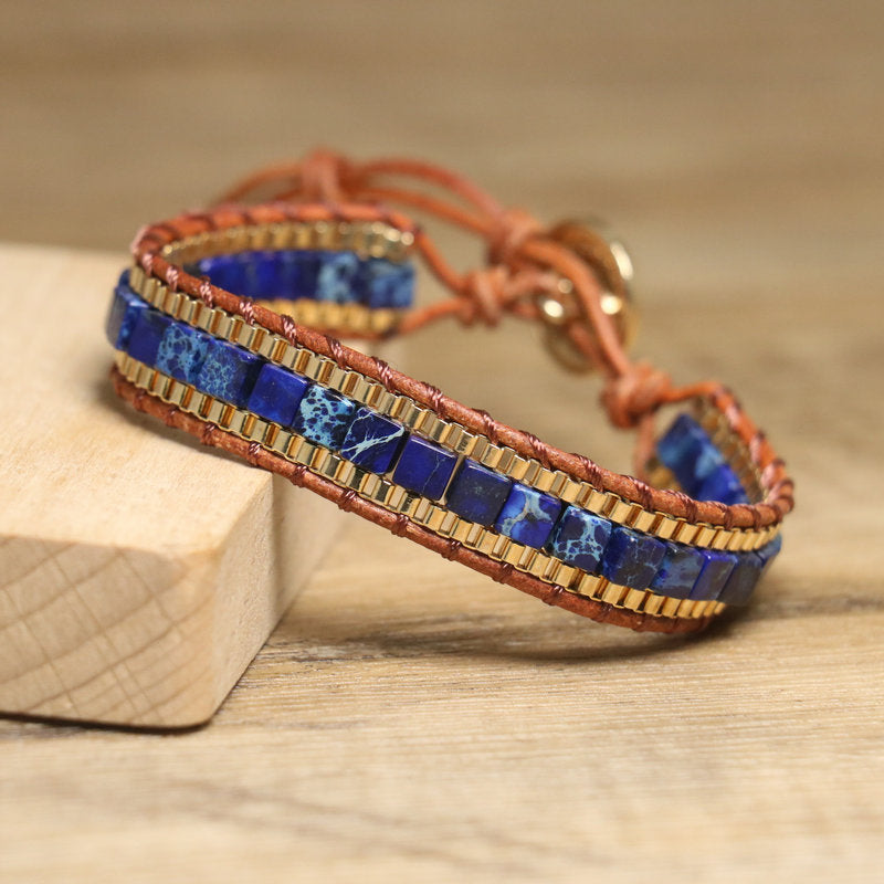 Natural Lapis Lazuli Leather Woven Bracelet