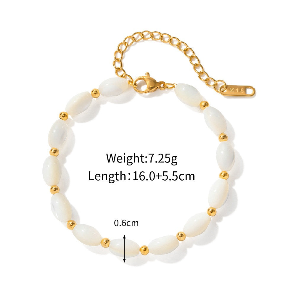 18K Gold Plated Shell Beaded Pendant Bracelet Waterproof