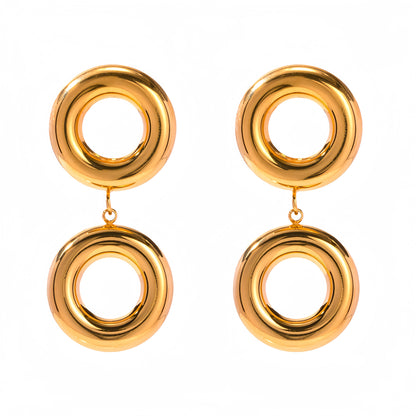 18K Gold Plated Two Round Style Earrings Waterproof