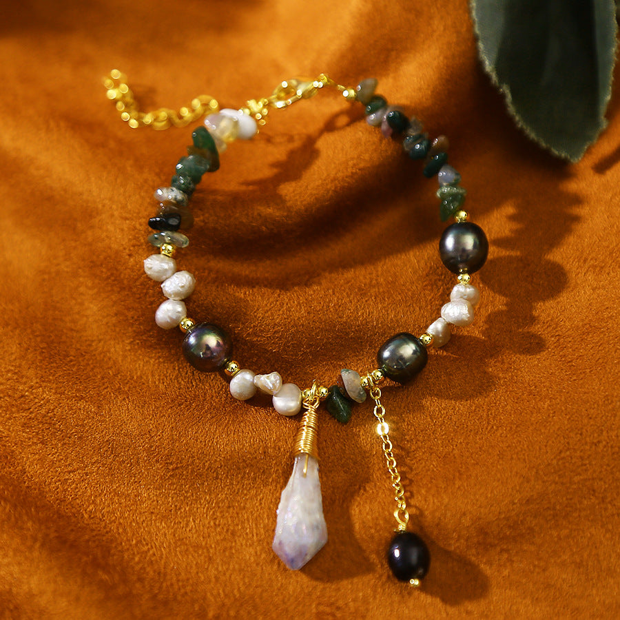 Crystal Pendant Tourmaline Baroque Pearl Versatile Bracelet