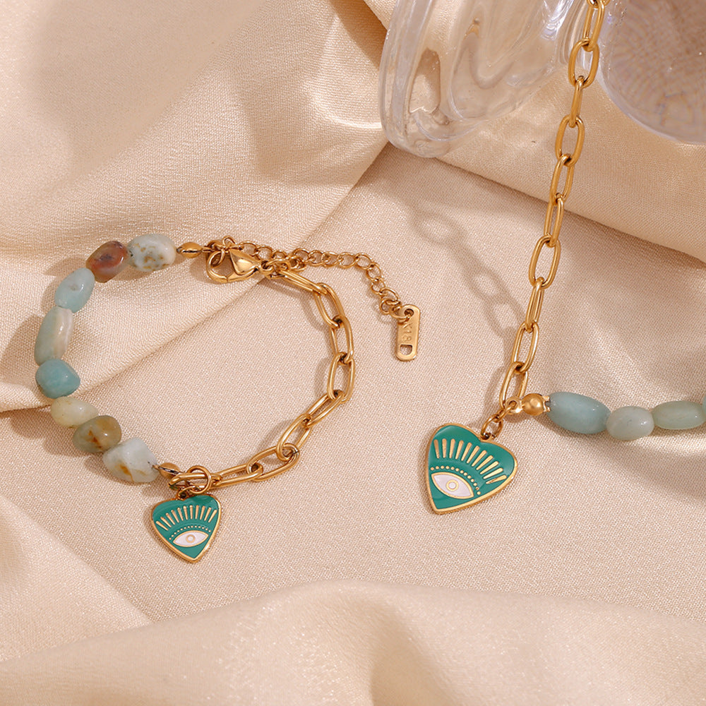 18K Gold Plated Amazonite Chain Spliced Devil's Eye Waterproof Bracelet