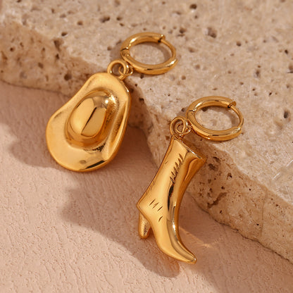 18K Gold Plated Western Cowboy Boot Waterproof Earrings