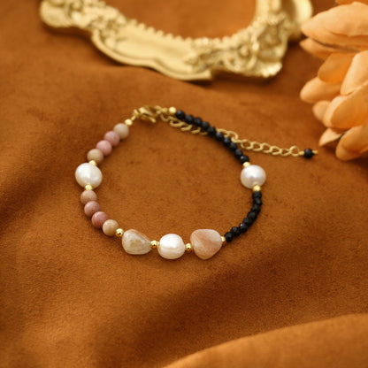 Baroque Natural Pearl Rose Stone Black Spinel Bracelet