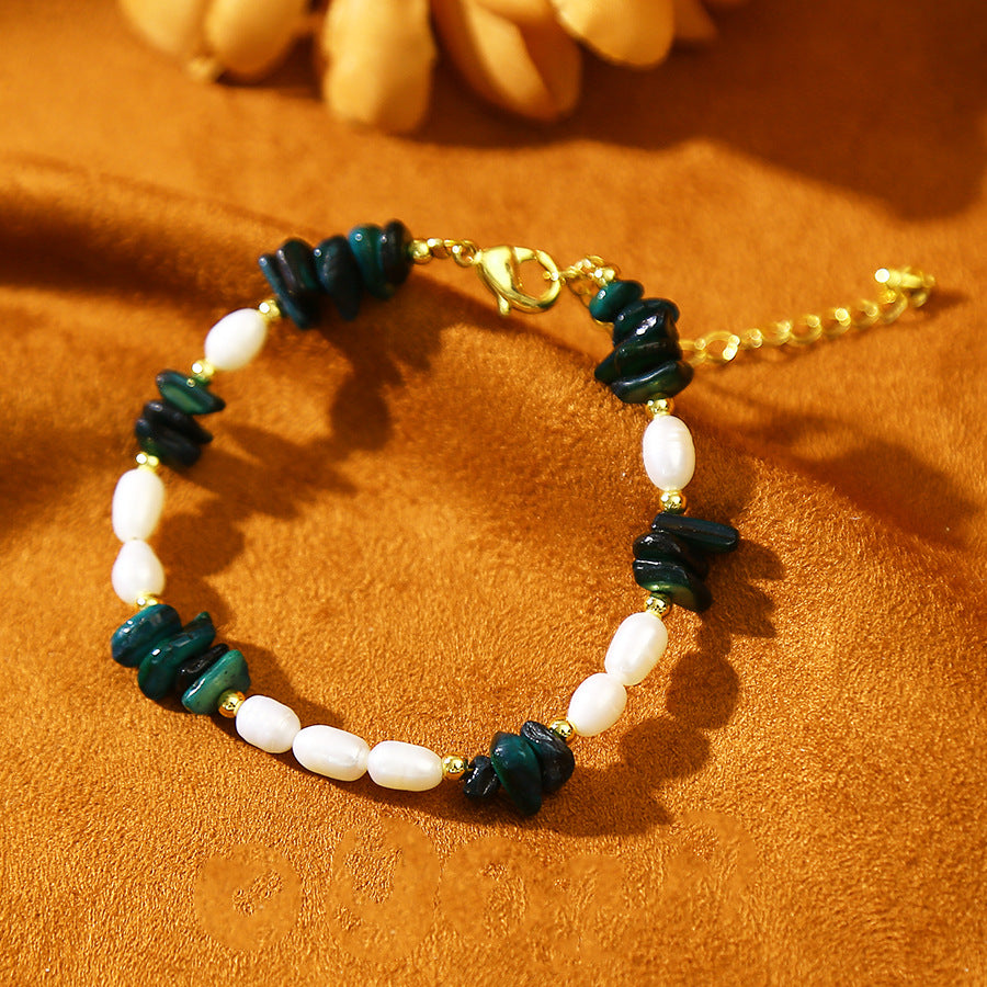 Butterfly Pendant Green Shell Baroque Pearl Bracelet