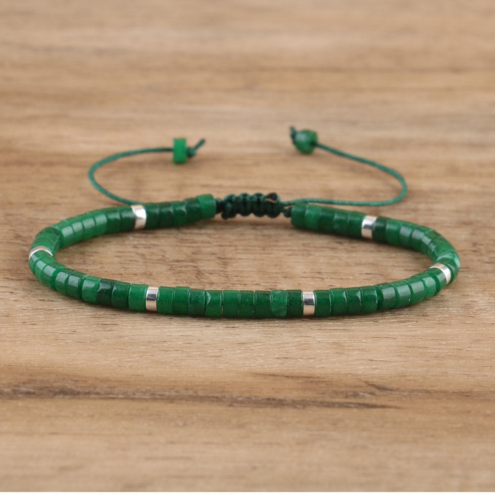 Natural Dark Green Jade Stone Woven Bracelet