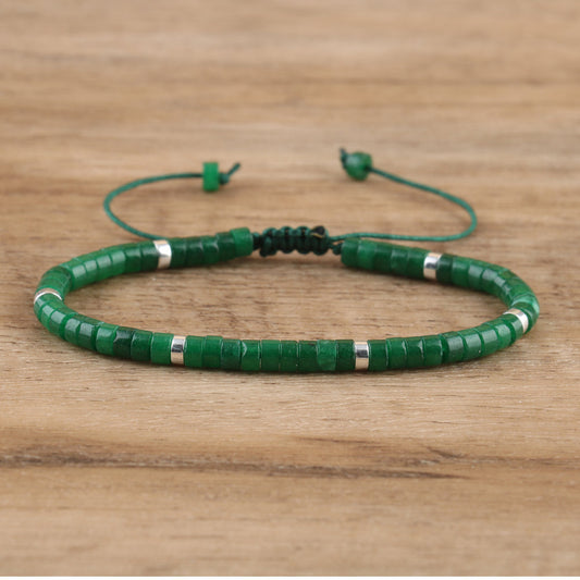 Natural Dark Green Jade Stone Woven Bracelet