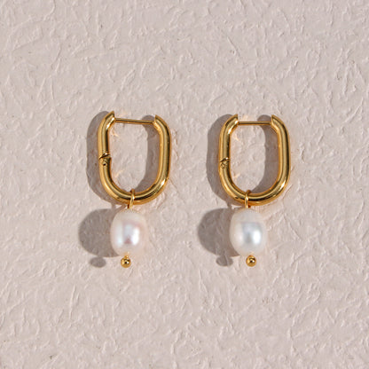 18K Gold Plated U Pearl Drop Waterproof Earrings