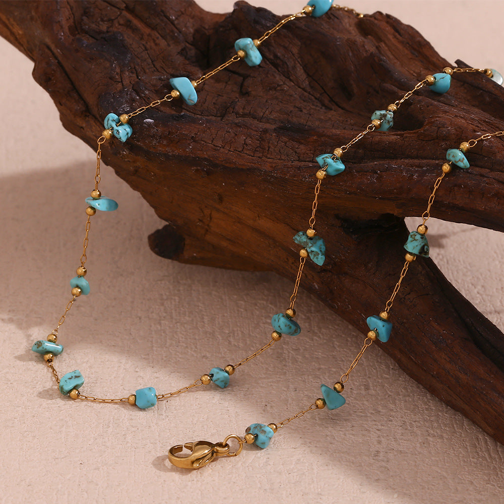 18K Gold Plated Blue Turquoise Handmade Chain Waterproof Bracelet