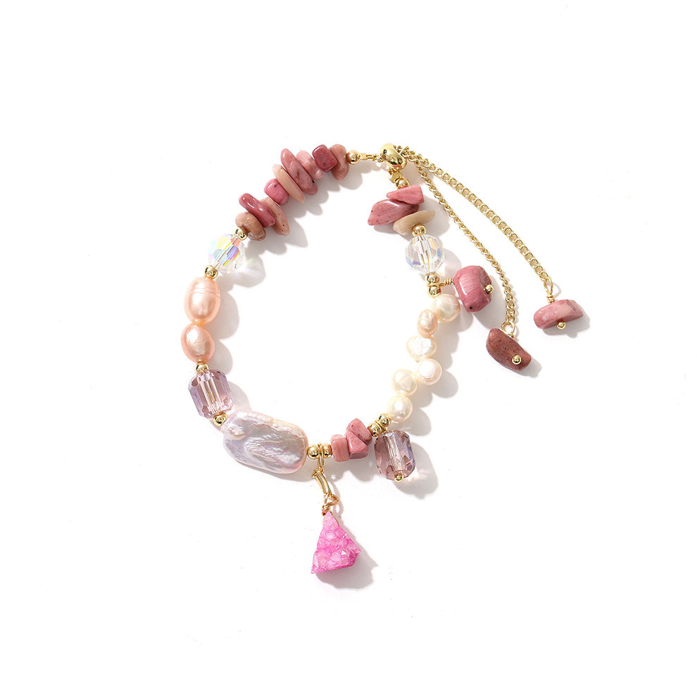 Baroque Natural Pearl Rose Stone Bracelet