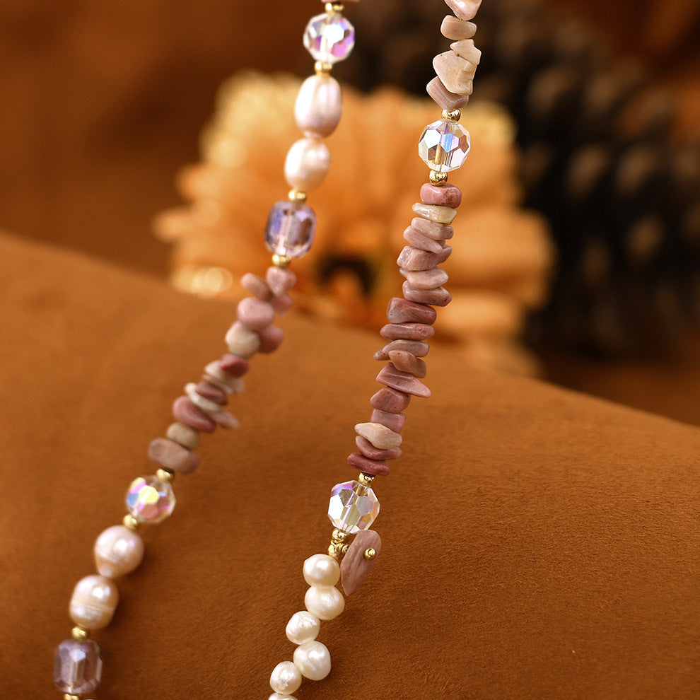 Baroque Rose Stone Natural Freshwater Pearl Necklace