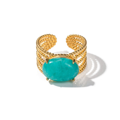 18K Gold Plated Natural Turquoise Open Ring Waterproof