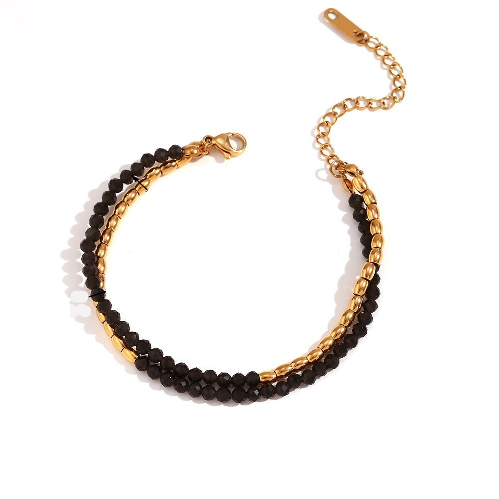 18K Gold Plated Natural Obsidian Beaded Waterproof Bracelet