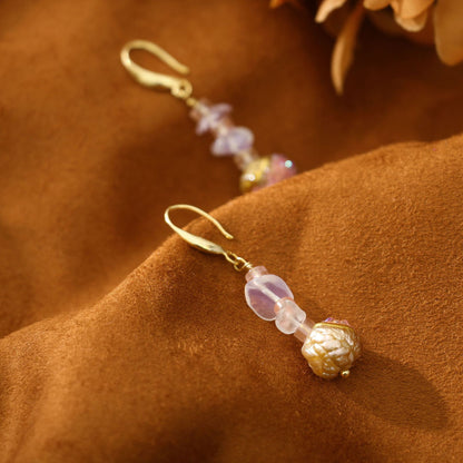 Baroque Rose Quartz Garnet Freshwater Pearl Earrings