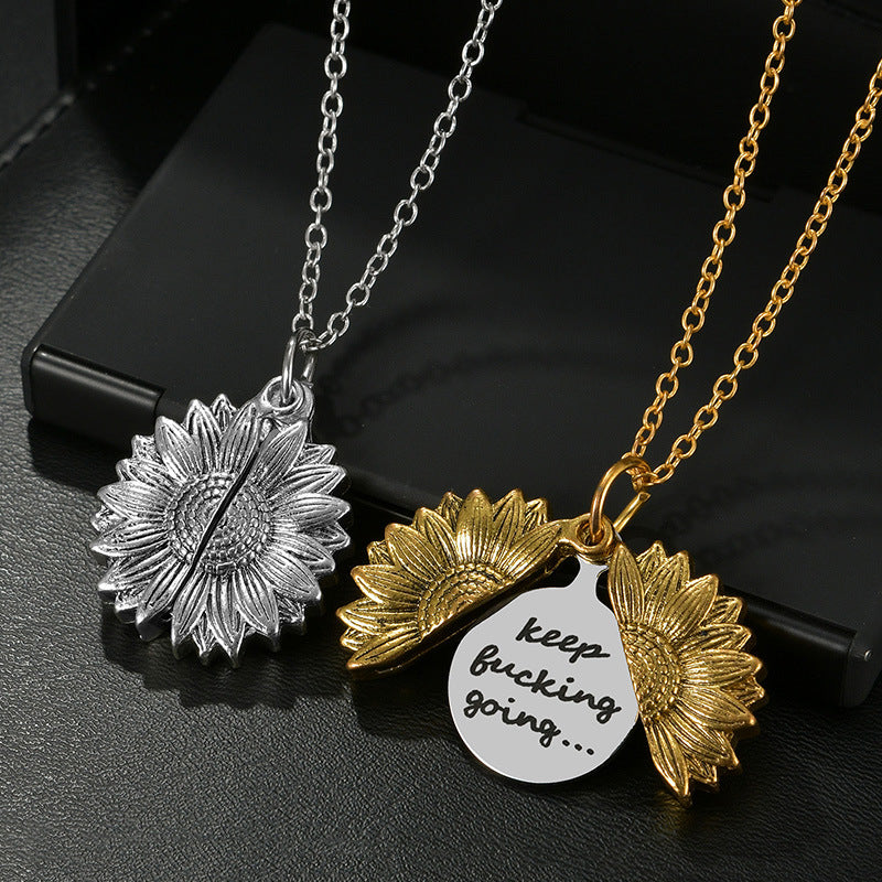 18K Gold Plated Openable Sunflower Round Pendant Necklace