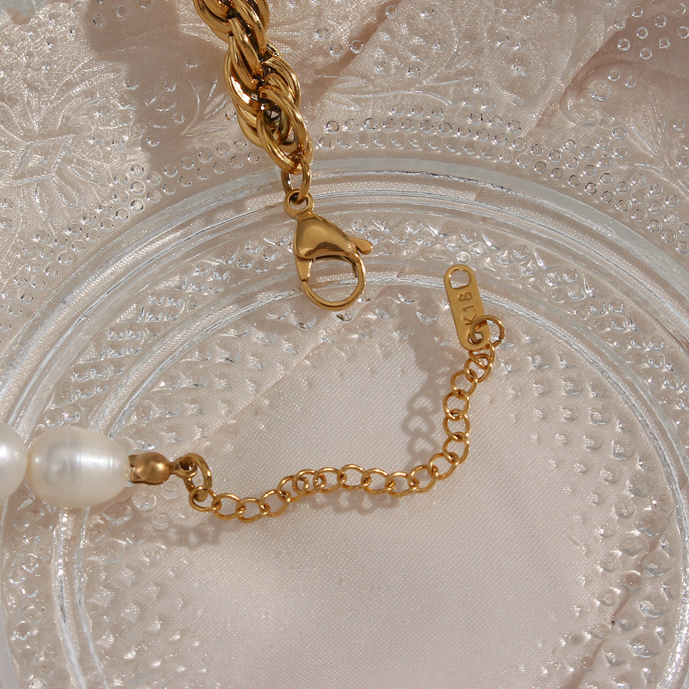 18K Plated Natural Freshwater Pearl Twist Chain Waterproof Necklace