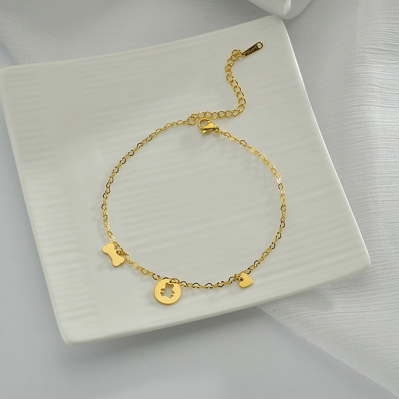 18K Gold Plated Hollow Bear and Heart Pendant Bracelet