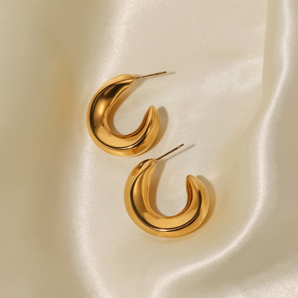 18K Gold Plated Wavy C-Shaped Hollow eEarrings Waterproof