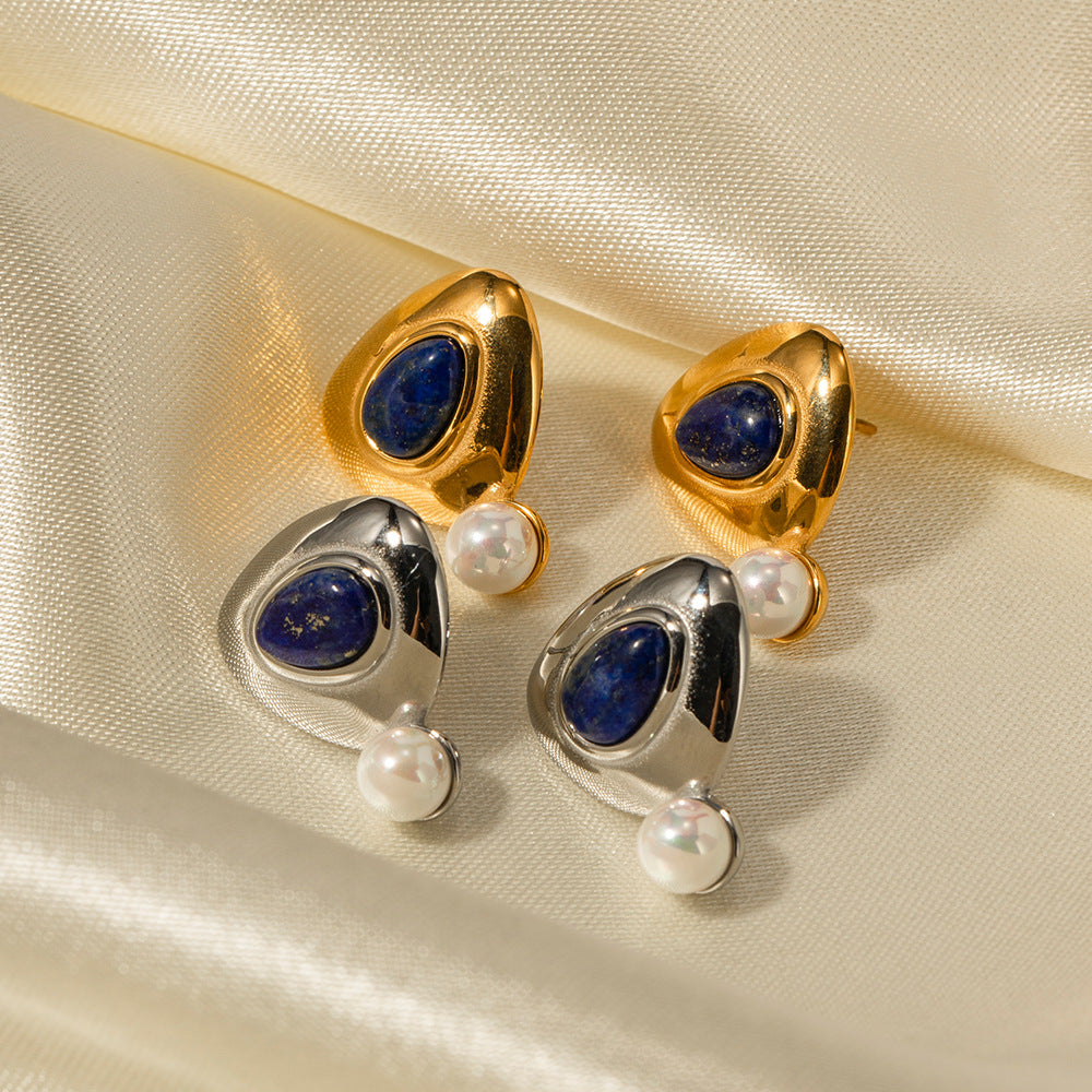 18K Gold Plated Triangle Lapis Lazuli Earrings Waterproof