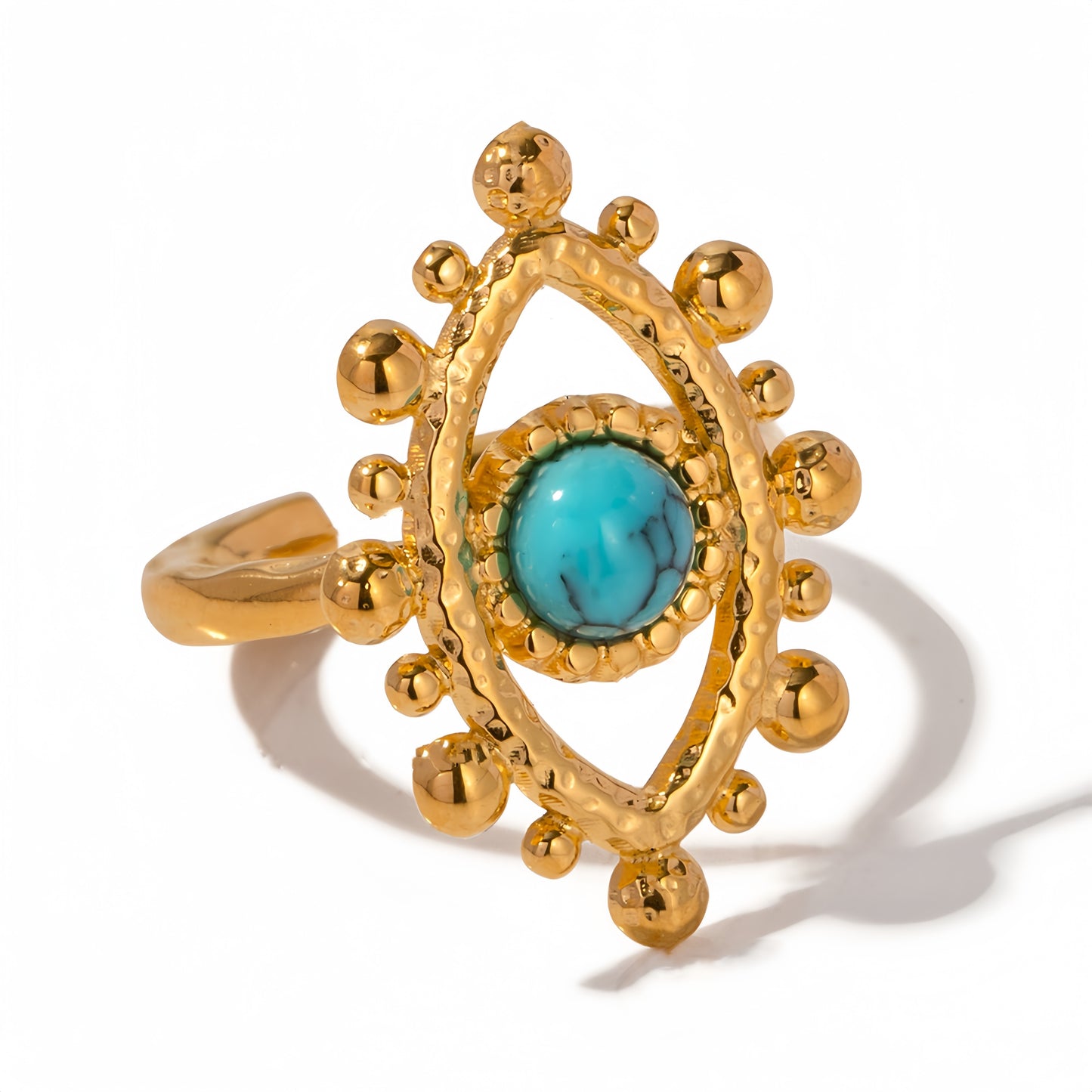 18K Gold Plated Natural Turquoise Devil's Eye Rings Waterproof