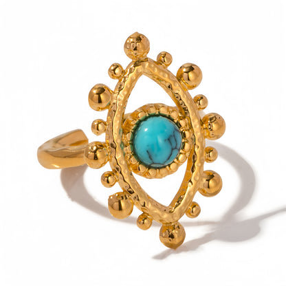 18K Gold Plated Natural Turquoise Devil's Eye Rings Waterproof