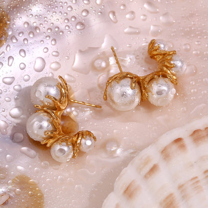 18K Gold Plated Daisy Pearl Waterproof Earrings