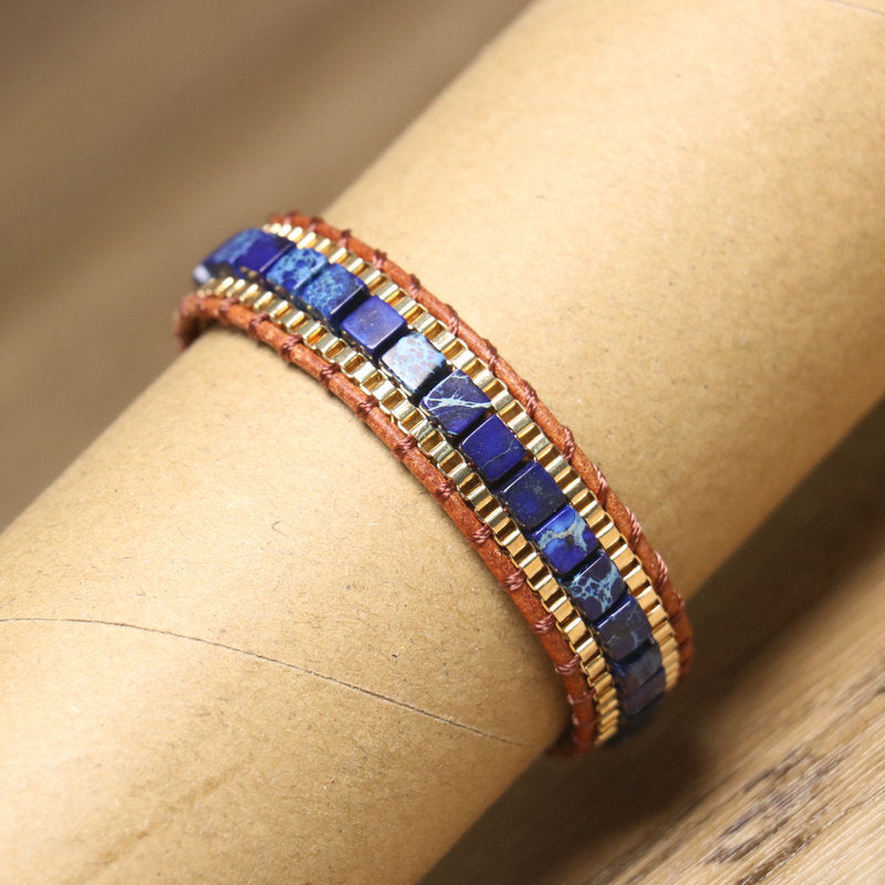 Natural Lapis Lazuli Leather Woven Bracelet